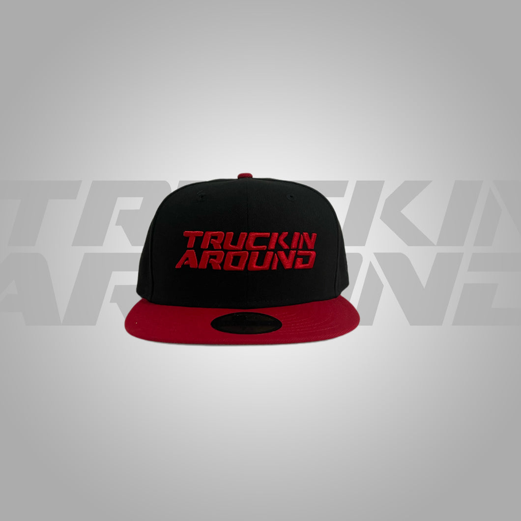 Truckin Around Black Hat and Red Logo Fitted