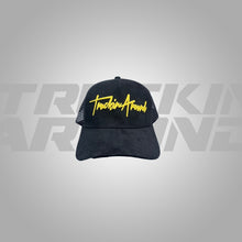 Load image into Gallery viewer, Truckin Around Cursive gold logo mesh hat
