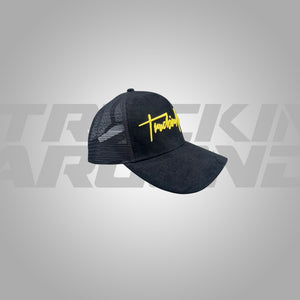 Truckin Around Cursive gold logo mesh hat